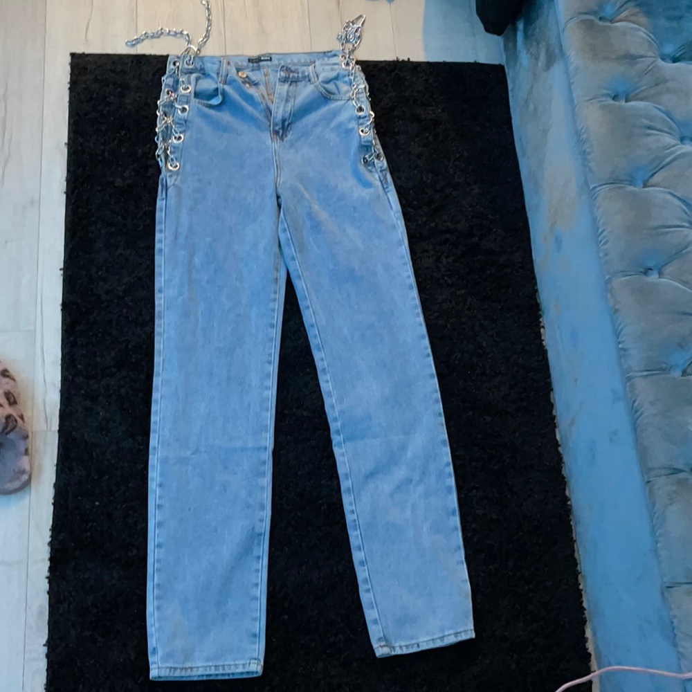 Fashion Nova (Chain Straight Leg Jeans) size 7